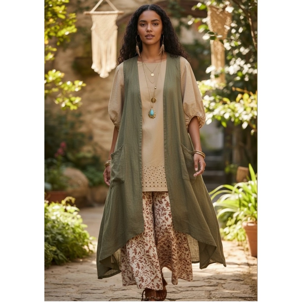 Skills & Genes Eyelet Tunic Dress Women's Size 10 Tan Boho Chic